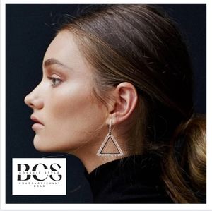 Silver Rhinestone Triangle Dangle Bling Pierced Earrings